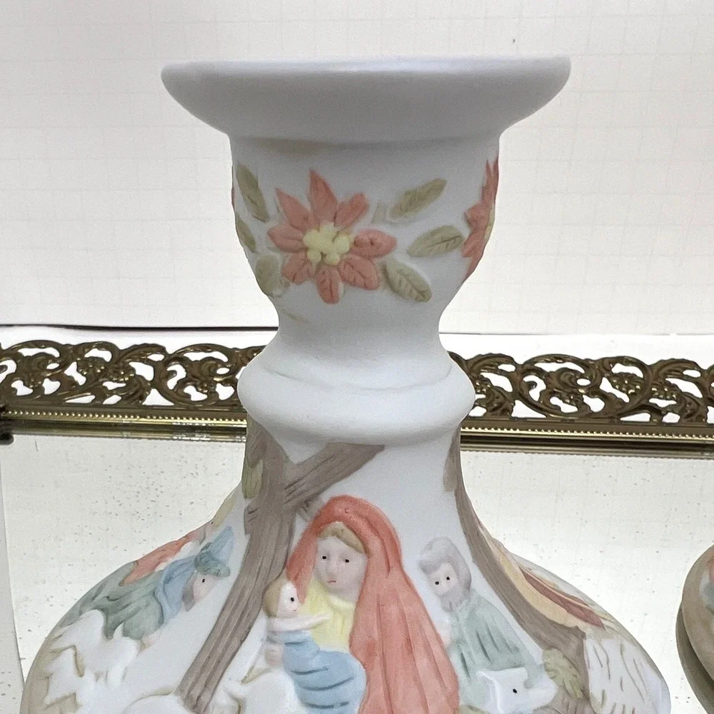 Candle Holders Lefton Christopher Collection Nativity Vintage Ceramic Decor Pair